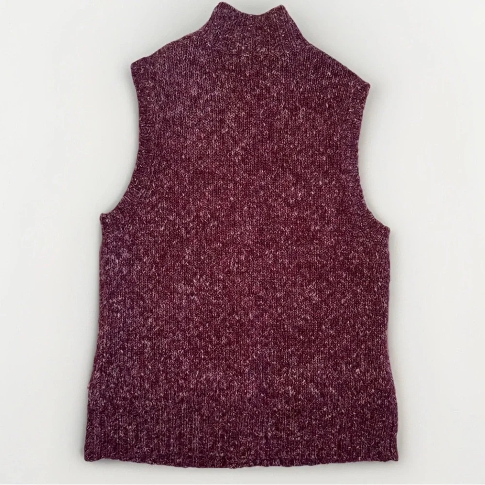 LL BEAN Women’s Burgundy Cable Knit Wool Blend Cardigan Sweater Vest Academia